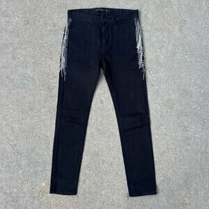 Zara Man Black Skinny Jeans Bling Stud Rhinestone Fringe US Size 31